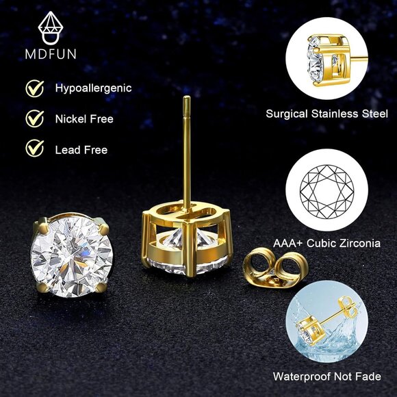 Hypoallergenic Titanium Cubic Zirconia Stud Earrings Set - 5 Pairs, Nickel Free, - Picture 5 of 8